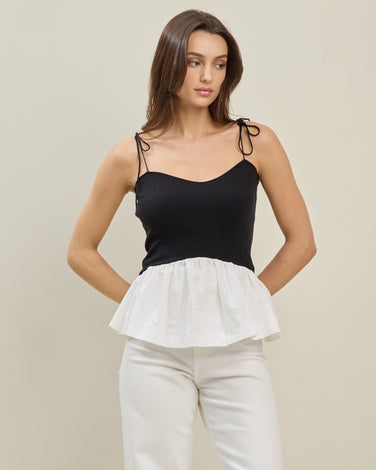 Tie-shoulder colorblock cami