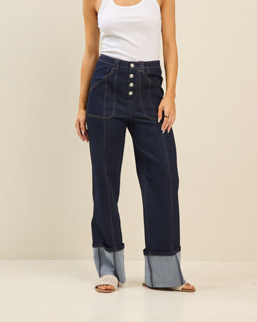 Roll-up denim pants