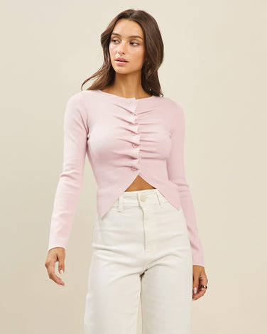 Button pleated split knit top