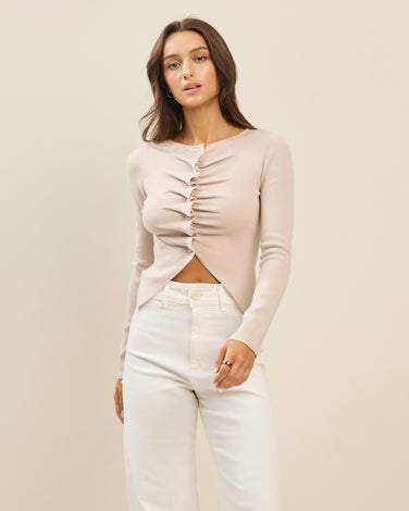 Button pleated split knit top