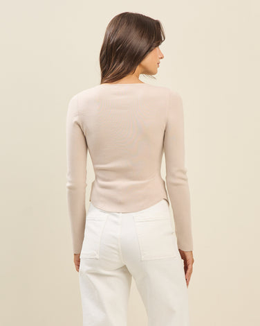 Button pleated split knit top