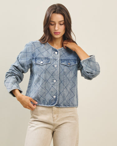 Diamond stitched denim jacket