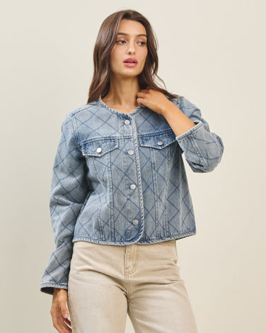 Diamond stitched denim jacket
