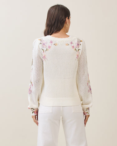 Floral print open knit cardigan