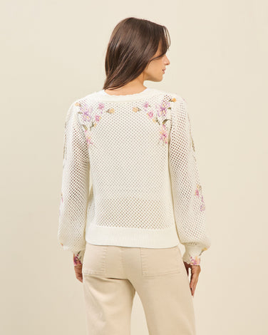 Floral print open knit cardigan