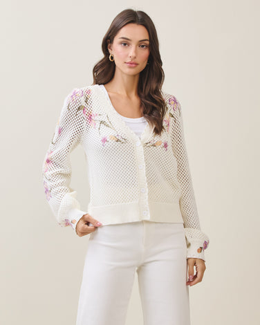 Floral print open knit cardigan