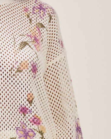 Floral print open knit top