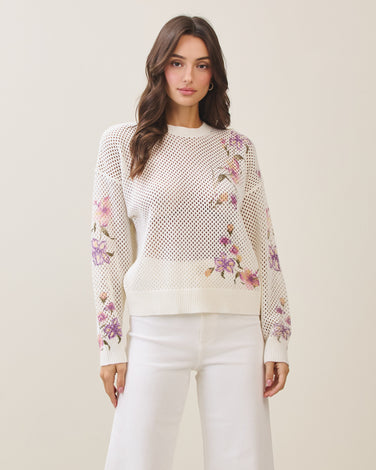 Floral print open knit top