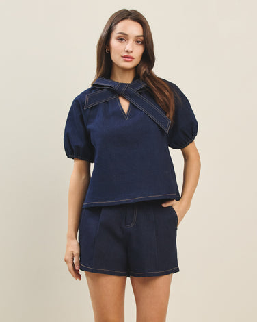 Bow denim blouse