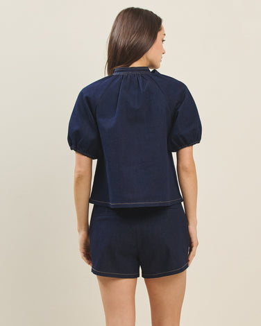 Bow denim blouse