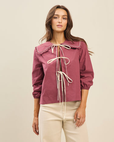 Contrast bow blouse