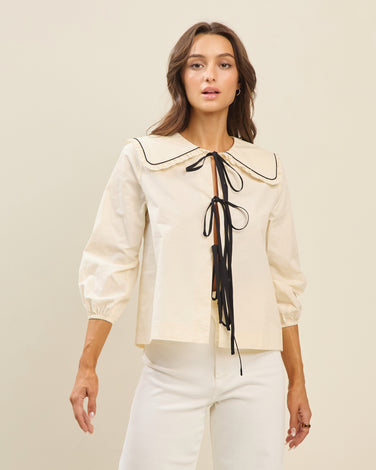Contrast bow blouse