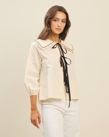 Contrast bow blouse