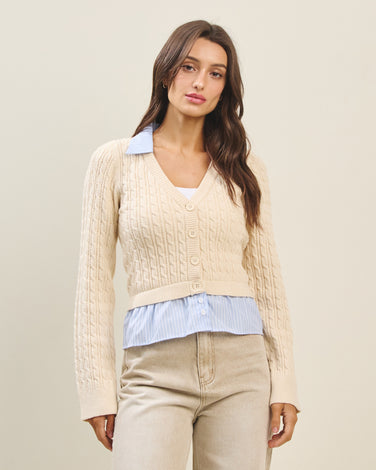 Layered look shirt cardigan