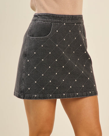 Stone embellished denim skirt