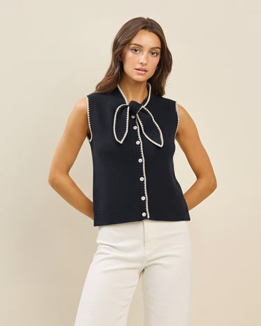 Whipstitch bow sweater vest