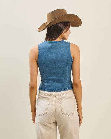 Jewel button denim vest
