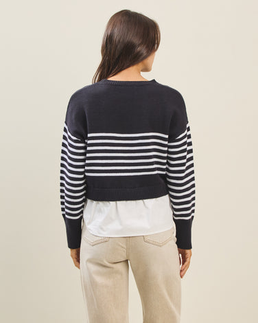 Layered look striped sweater