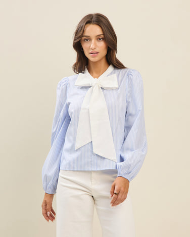 Colorblock bow blouse