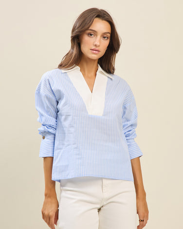 Colorblock pinstripe blouse