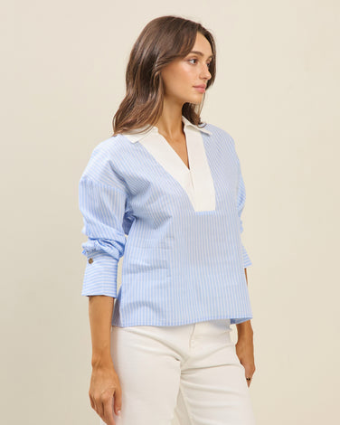 Colorblock pinstripe blouse