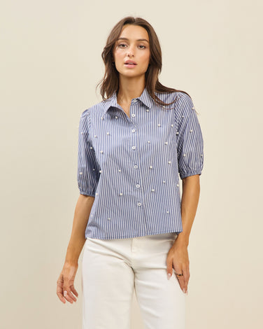 Faux pearl embellished blouse