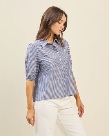 Faux pearl embellished blouse