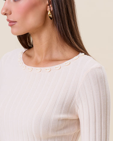 Shell embellished knit top