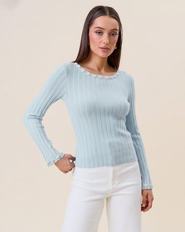 Shell embellished knit top