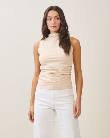 Mockneck sleeveless knit top