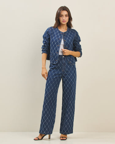 Diamond stitched denim pants