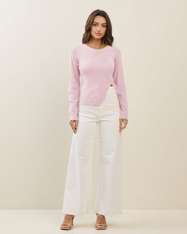 Lettuce trim slit hem knit top