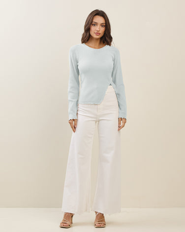Lettuce trim slit hem knit top