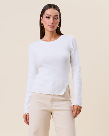 Lettuce trim slit hem knit top