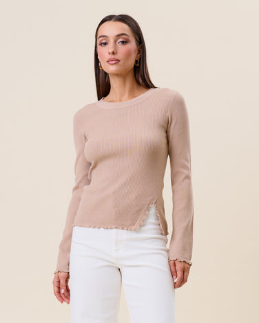 Lettuce trim slit hem knit top