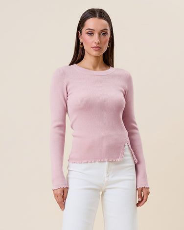 Lettuce trim slit hem knit top