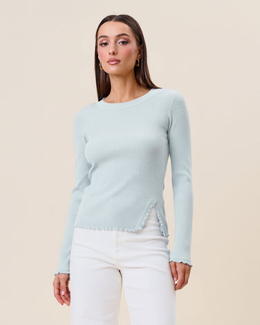 Lettuce trim slit hem knit top