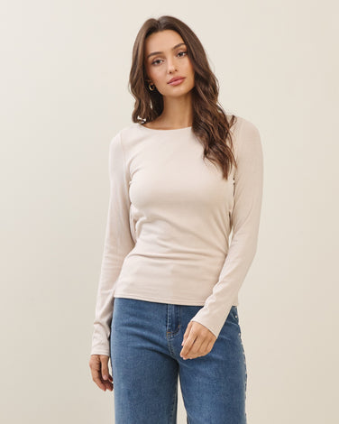 Open cowl back knit top