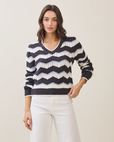 Zigzag striped V-neck sweater