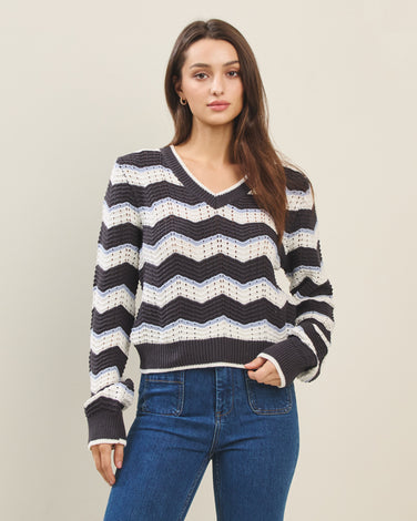 Zigzag striped V-neck sweater
