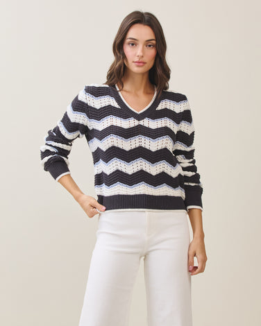 Zigzag striped V-neck sweater