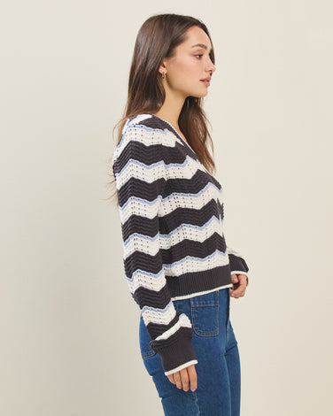 Zigzag striped V-neck sweater