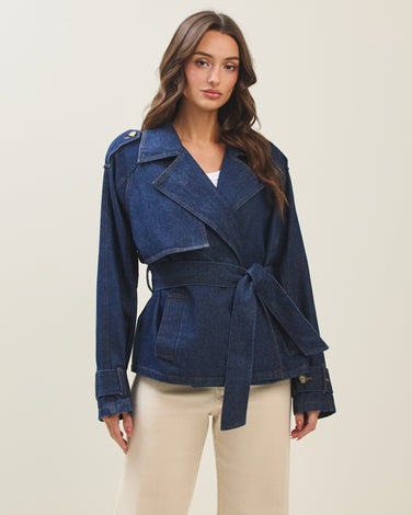 Denim short trench coat