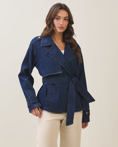 Denim short trench coat