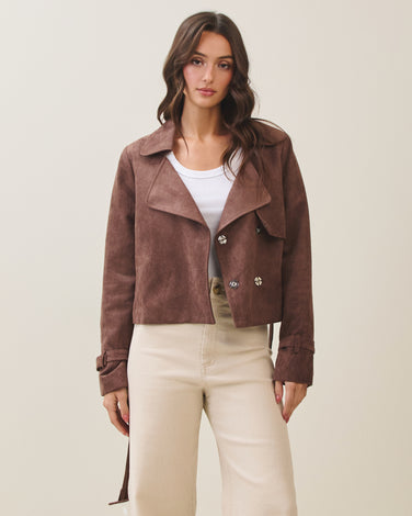 Vegan suede short trench coat
