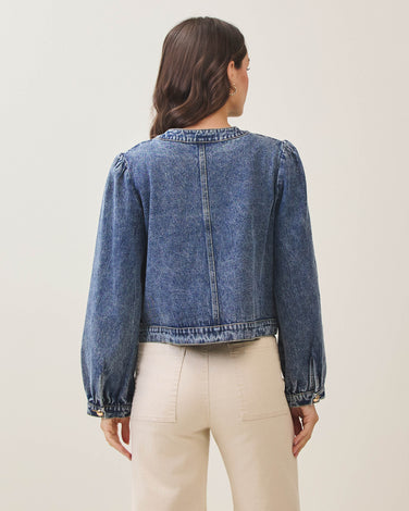 Puff sleeve washed denim jacket