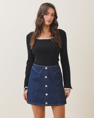 Button denim mini skirt