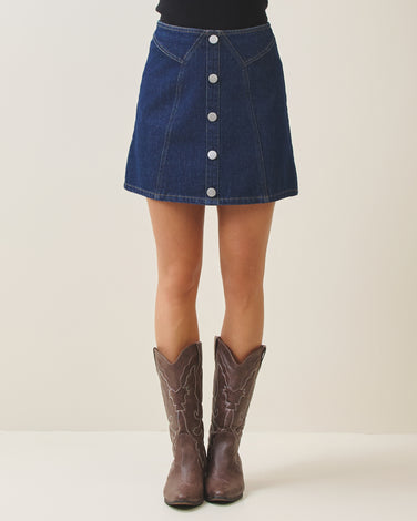 Button denim mini skirt