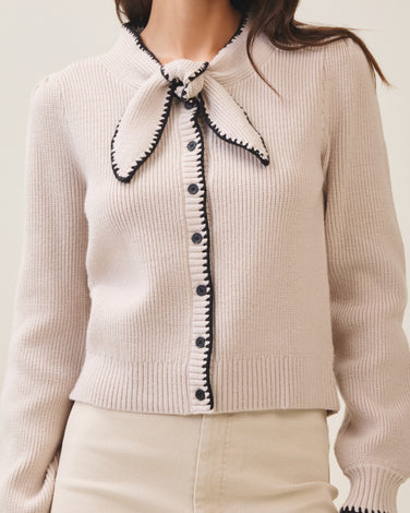 Whipstitch bow cardigan
