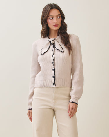 Whipstitch bow cardigan